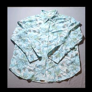 Prologue Men's XL Abstract Blue Green Long Sleeve Polyester Button-Up Shirt